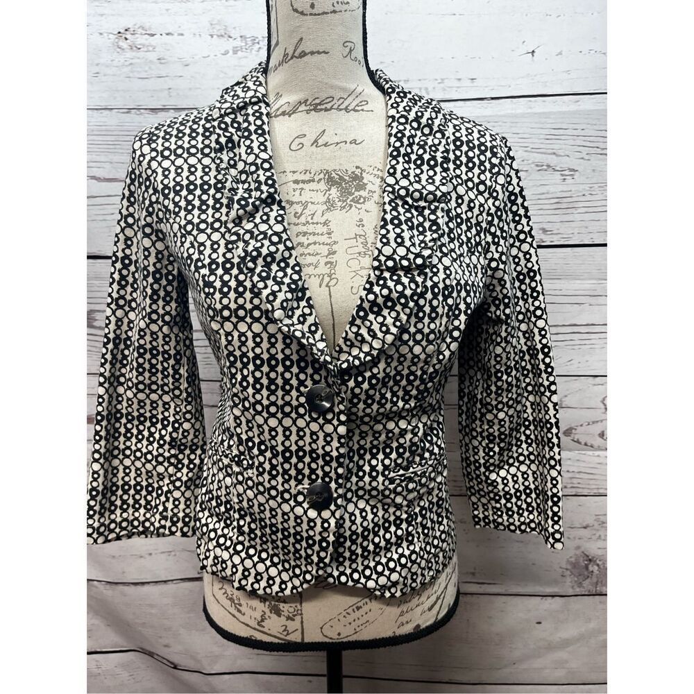 Cabi Black & White Circle Print Fitted Blazer Jacket Women's‎ Size 4